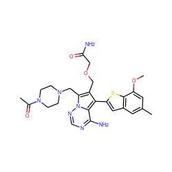 COc1cc(C)cc2cc(-c3c(COCC(N)=O)c(CN4CCN(C(C)=O)CC4)n4ncnc(N)c34)sc12 ZINC000217839558