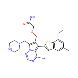 COc1cc(C)cc2cc(-c3c(COCC(N)=O)c(CN4CCNCC4)n4ncnc(N)c34)sc12 ZINC000207349248