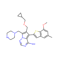 COc1cc(C)cc2cc(-c3c(COCC4CC4)c(CN4CCNCC4)n4ncnc(N)c34)sc12 ZINC000218113862