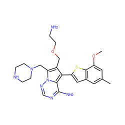 COc1cc(C)cc2cc(-c3c(COCCN)c(CN4CCNCC4)n4ncnc(N)c34)sc12 ZINC000220094645