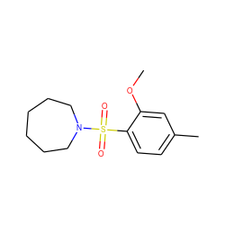COc1cc(C)ccc1S(=O)(=O)N1CCCCCC1 ZINC000000036384