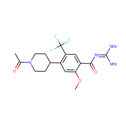 COc1cc(C2CCN(C(C)=O)CC2)c(C(F)(F)F)cc1C(=O)N=C(N)N ZINC000095556692