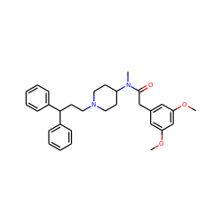 COc1cc(CC(=O)N(C)C2CCN(CCC(c3ccccc3)c3ccccc3)CC2)cc(OC)c1 ZINC000028356021