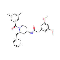 COc1cc(CC(=O)N[C@H]2CCN(C(=O)c3cc(C)cc(C)c3)[C@H](Cc3ccccc3)C2)cc(OC)c1 ZINC000029395127