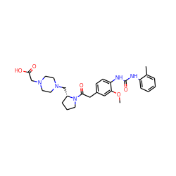 COc1cc(CC(=O)N2CCC[C@@H]2CN2CCN(CC(=O)O)CC2)ccc1NC(=O)Nc1ccccc1C ZINC000028343818