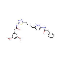 COc1cc(CC(=O)Nc2nnc(CCCCc3ccc(NC(=O)Cc4ccccc4)nn3)s2)cc(OC)c1 ZINC000169698295