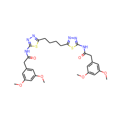 COc1cc(CC(=O)Nc2nnc(CCCCc3nnc(NC(=O)Cc4cc(OC)cc(OC)c4)s3)s2)cc(OC)c1 ZINC000169698001