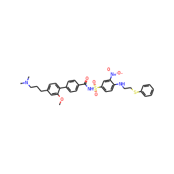 COc1cc(CCCN(C)C)ccc1-c1ccc(C(=O)NS(=O)(=O)c2ccc(NCCSc3ccccc3)c([N+](=O)[O-])c2)cc1 ZINC000028569848