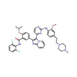 COc1cc(CCN2CCN(C)CC2)ccc1Nc1nccc(-c2c(-c3ccc(OC(C)C)c(C(=O)Nc4c(F)cccc4F)c3)nc3ccccn23)n1 ZINC000165069031