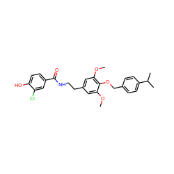 COc1cc(CCNC(=O)c2ccc(O)c(Cl)c2)cc(OC)c1OCc1ccc(C(C)C)cc1 ZINC000013439070