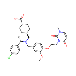 COc1cc(CN(C[C@H]2CC[C@H](C(=O)O)CC2)[C@@H](C)c2ccc(Cl)cc2)ccc1OCCn1c(=O)ccn(C)c1=O ZINC000473228793