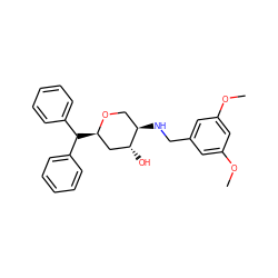 COc1cc(CN[C@@H]2CO[C@H](C(c3ccccc3)c3ccccc3)C[C@H]2O)cc(OC)c1 ZINC000013648559