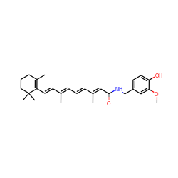 COc1cc(CNC(=O)/C=C(C)/C=C/C=C(C)/C=C/C2=C(C)CCCC2(C)C)ccc1O ZINC000013475558