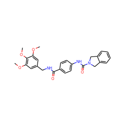 COc1cc(CNC(=O)c2ccc(NC(=O)N3Cc4ccccc4C3)cc2)cc(OC)c1OC ZINC000167490269