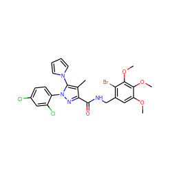 COc1cc(CNC(=O)c2nn(-c3ccc(Cl)cc3Cl)c(-n3cccc3)c2C)c(Br)c(OC)c1OC ZINC000049708941