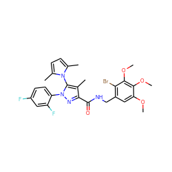 COc1cc(CNC(=O)c2nn(-c3ccc(F)cc3F)c(-n3c(C)ccc3C)c2C)c(Br)c(OC)c1OC ZINC000049709438