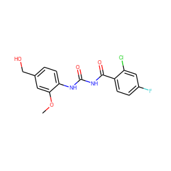 COc1cc(CO)ccc1NC(=O)NC(=O)c1ccc(F)cc1Cl ZINC000013673979