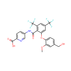 COc1cc(CO)ccc1Oc1cc(C(F)(F)F)cc(C(F)(F)F)c1C(=O)Nc1ccc(C(=O)O)nc1 ZINC000218495157