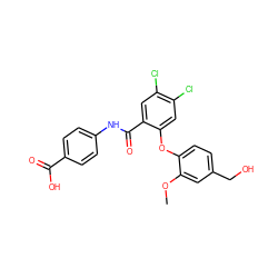 COc1cc(CO)ccc1Oc1cc(Cl)c(Cl)cc1C(=O)Nc1ccc(C(=O)O)cc1 ZINC000218493243