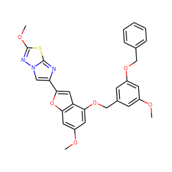 COc1cc(COc2cc(OC)cc3oc(-c4cn5nc(OC)sc5n4)cc23)cc(OCc2ccccc2)c1 ZINC000205940634