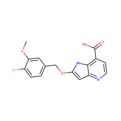 COc1cc(COc2cc3nccc(C(=O)O)c3[nH]2)ccc1Cl ZINC000653732539