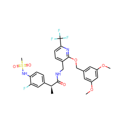 COc1cc(COc2nc(C(F)(F)F)ccc2CNC(=O)[C@@H](C)c2ccc(NS(C)(=O)=O)c(F)c2)cc(OC)c1 ZINC000096270992