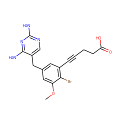 COc1cc(Cc2cnc(N)nc2N)cc(C#CCCC(=O)O)c1Br ZINC000013646391