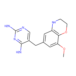 COc1cc(Cc2cnc(N)nc2N)cc2c1OCCN2 ZINC000084632120