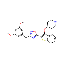 COc1cc(Cc2noc(-c3sc4ccccc4c3OC3CCNCC3)n2)cc(OC)c1 ZINC000169307406