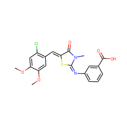 COc1cc(Cl)c(/C=C2\S/C(=N/c3cccc(C(=O)O)c3)N(C)C2=O)cc1OC ZINC000002212835