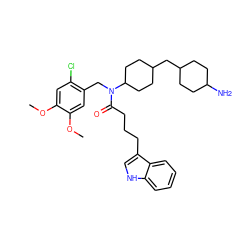 COc1cc(Cl)c(CN(C(=O)CCCc2c[nH]c3ccccc23)C2CCC(CC3CCC(N)CC3)CC2)cc1OC ZINC000028826067