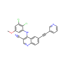 COc1cc(Cl)c(Cl)c(Nc2c(C#N)cnc3ccc(C#Cc4cccnc4)cc23)c1 ZINC000028343560