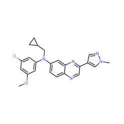 COc1cc(Cl)cc(N(CC2CC2)c2ccc3ncc(-c4cnn(C)c4)nc3c2)c1 ZINC000204148942