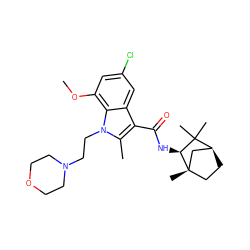 COc1cc(Cl)cc2c(C(=O)N[C@H]3C(C)(C)[C@H]4CC[C@@]3(C)C4)c(C)n(CCN3CCOCC3)c12 ZINC000100919201