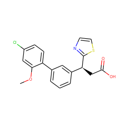 COc1cc(Cl)ccc1-c1cccc([C@H](CC(=O)O)c2nccs2)c1 ZINC001772640158