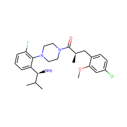 COc1cc(Cl)ccc1C[C@@H](C)C(=O)N1CCN(c2c(F)cccc2[C@@H](N)C(C)C)CC1 ZINC000040881344