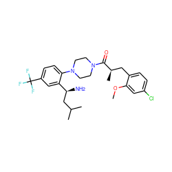 COc1cc(Cl)ccc1C[C@@H](C)C(=O)N1CCN(c2ccc(C(F)(F)F)cc2[C@@H](N)CC(C)C)CC1 ZINC000036285737