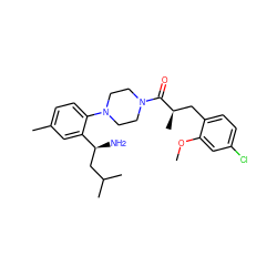 COc1cc(Cl)ccc1C[C@@H](C)C(=O)N1CCN(c2ccc(C)cc2[C@@H](N)CC(C)C)CC1 ZINC000036285876