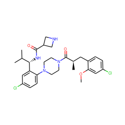 COc1cc(Cl)ccc1C[C@@H](C)C(=O)N1CCN(c2ccc(Cl)cc2[C@@H](NC(=O)C2CNC2)C(C)C)CC1 ZINC000044406672