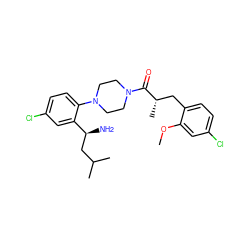 COc1cc(Cl)ccc1C[C@H](C)C(=O)N1CCN(c2ccc(Cl)cc2[C@@H](N)CC(C)C)CC1 ZINC000036285879