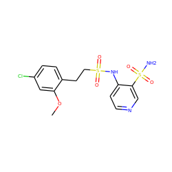 COc1cc(Cl)ccc1CCS(=O)(=O)Nc1ccncc1S(N)(=O)=O ZINC000147550676