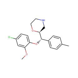 COc1cc(Cl)ccc1O[C@@H](c1ccc(C)cc1)[C@@H]1CNCCO1 ZINC000029049897