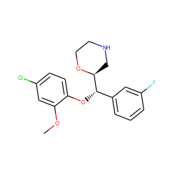 COc1cc(Cl)ccc1O[C@@H](c1cccc(F)c1)[C@@H]1CNCCO1 ZINC000029050086