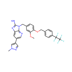 COc1cc(Cn2c(N)nc3cc(-c4cnn(C)c4)cnc32)ccc1OCc1ccc(C(F)(F)C(F)(F)F)cc1 ZINC000473215247