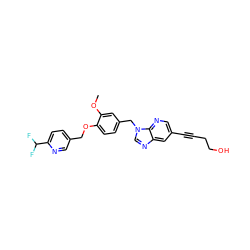 COc1cc(Cn2cnc3cc(C#CCCO)cnc32)ccc1OCc1ccc(C(F)F)nc1 ZINC000473159111