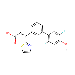 COc1cc(F)c(-c2cccc([C@@H](CC(=O)O)c3nccs3)c2)cc1F ZINC000220886592