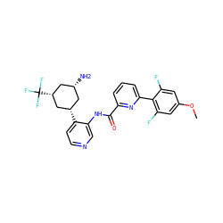 COc1cc(F)c(-c2cccc(C(=O)Nc3cnccc3[C@@H]3C[C@H](C(F)(F)F)C[C@H](N)C3)n2)c(F)c1 ZINC000140156266