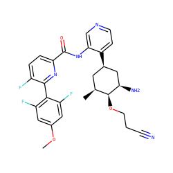 COc1cc(F)c(-c2nc(C(=O)Nc3cnccc3[C@@H]3C[C@H](C)[C@H](OCCC#N)[C@H](N)C3)ccc2F)c(F)c1 ZINC000261190508