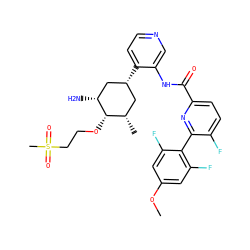 COc1cc(F)c(-c2nc(C(=O)Nc3cnccc3[C@@H]3C[C@H](C)[C@H](OCCS(C)(=O)=O)[C@H](N)C3)ccc2F)c(F)c1 ZINC000261131654