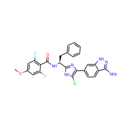 COc1cc(F)c(C(=O)N[C@@H](Cc2ccccc2)c2nc(-c3ccc4c(N)n[nH]c4c3)c(Cl)[nH]2)c(F)c1 ZINC000299859130